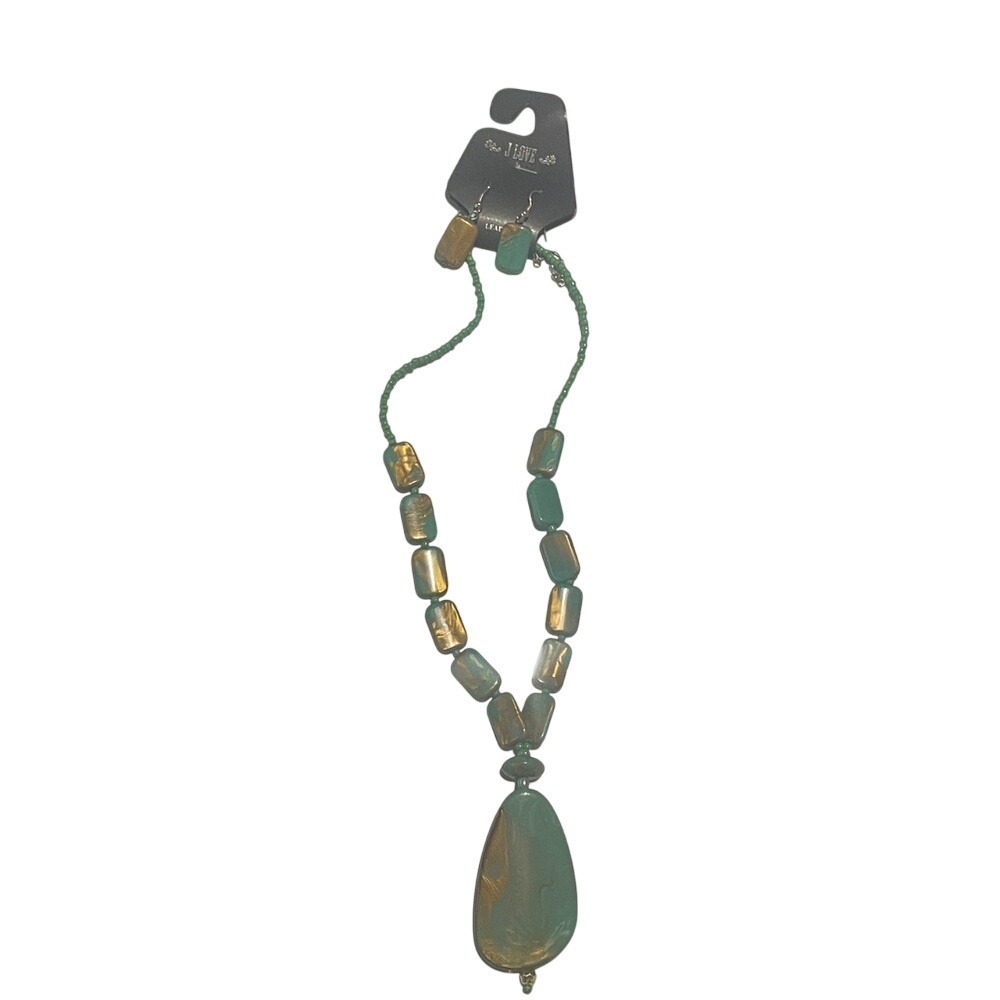 J Love Green and Gold Beaded‎ necklace set